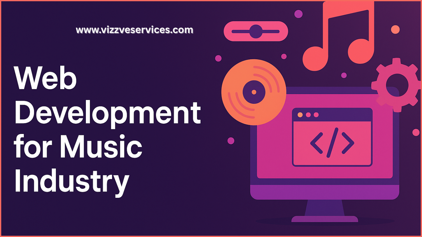 Illustration showing web development and music technology integration – Vizzve Services